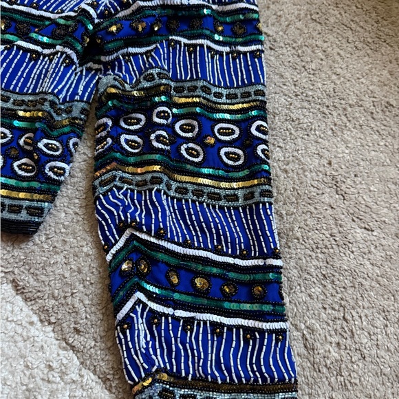 Niteline by Della Roufogali Silk Blue and Black Beaded Jacket- Large - Picture 4 of 11